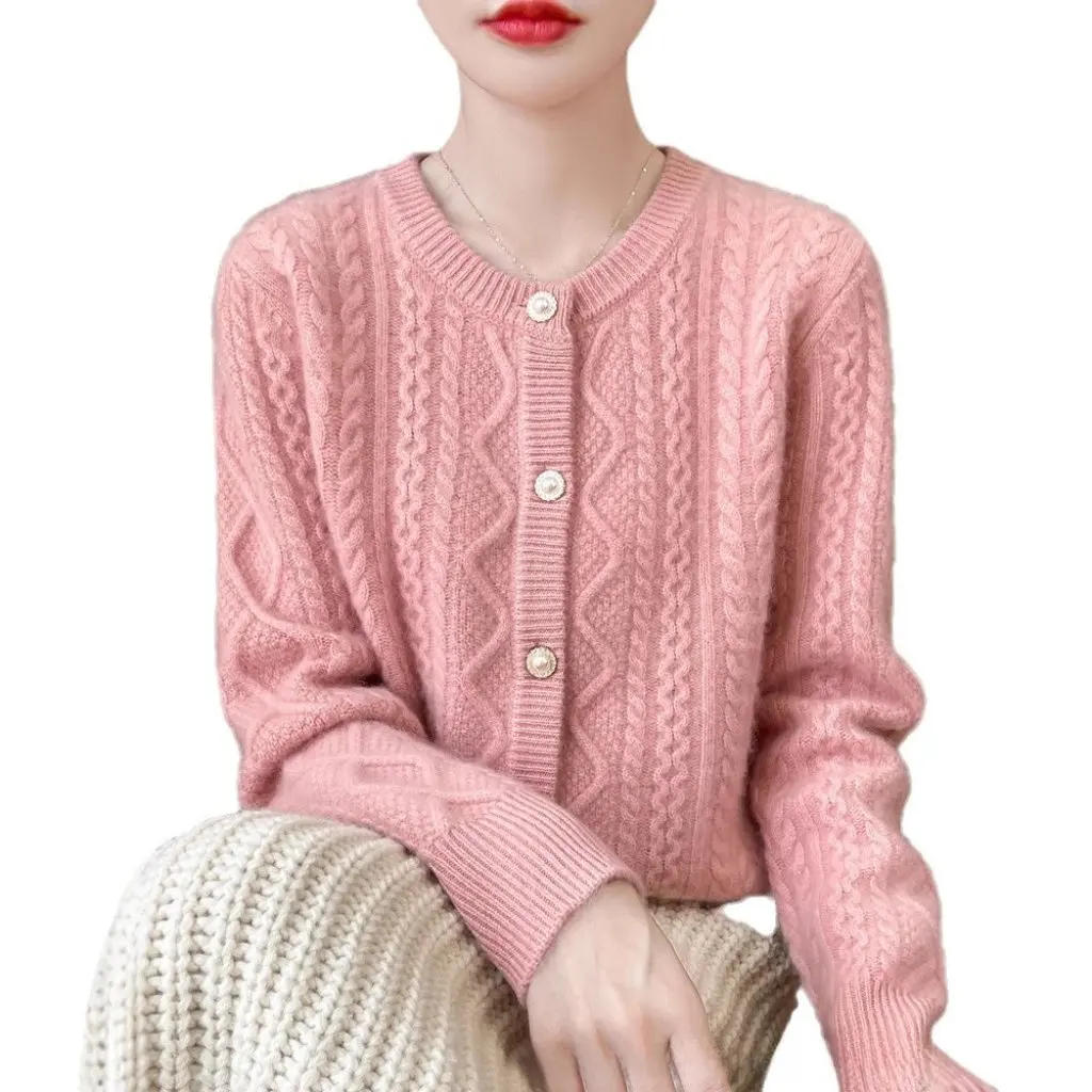 

Women's Korean Style Wool Cardigan Thickened Twisted Loose Sweater Jacket Elegant Slimming Knitted Top