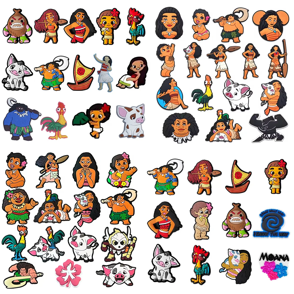 Breloques de chaussures Disney Moana en PVC, sabots de dessin animé, sandales, accessoires de décoration de chaussures, boucle pour enfants, cadeaux pour amis, 8 à 16 pièces