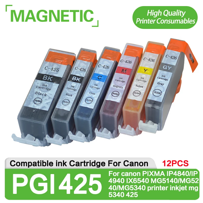 12pcs PGI425 CLI426 Compatible ink cartridge For canon PIXMA IP4840/IP4940 IX6540 MG5140/MG5240/MG5340 printer inkjet mg5340 425