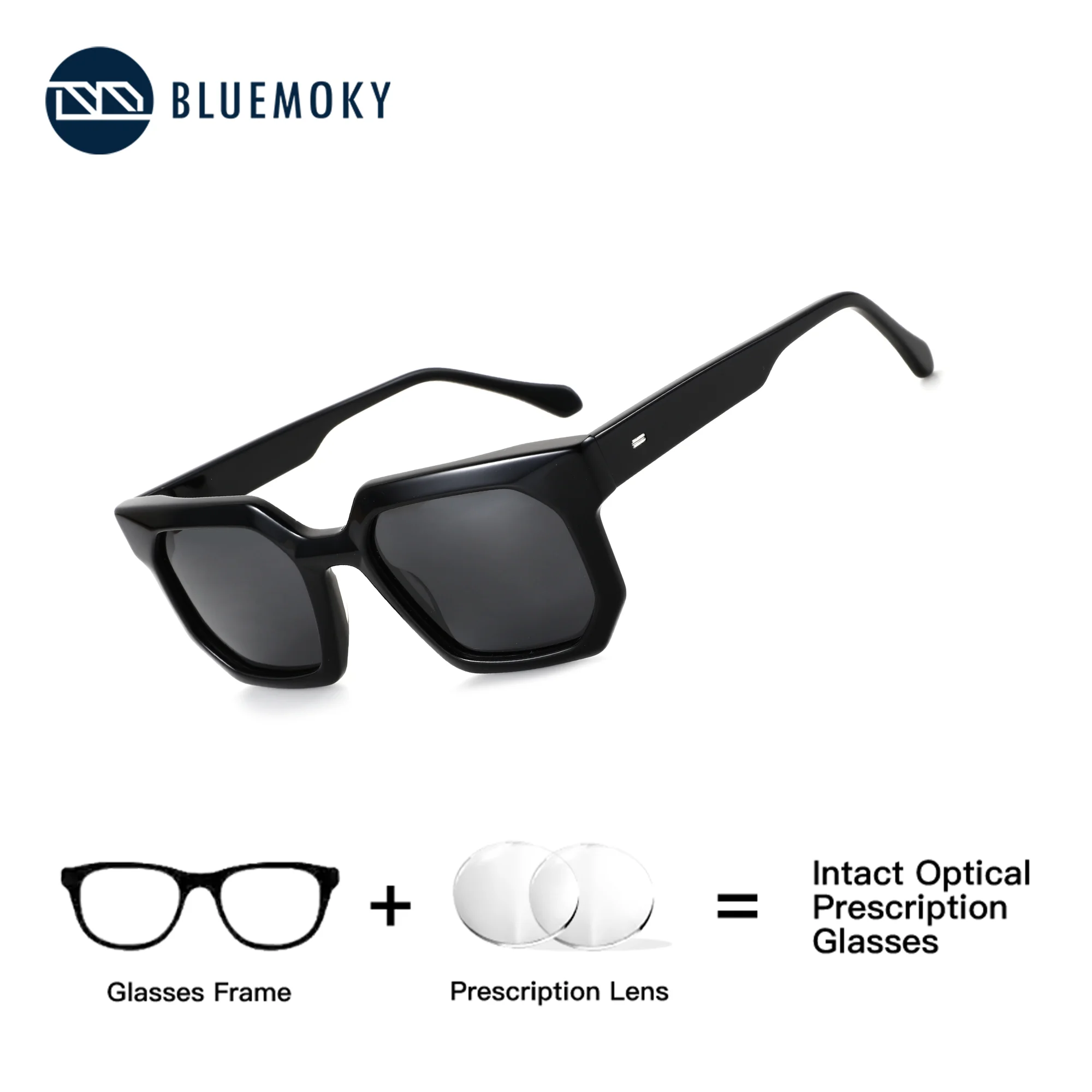 

BLUEMOKY Polygon Handmade Acetate Polarized Prescription Sunglasses With UV400 Protection Men's Medical Sun Glasses
