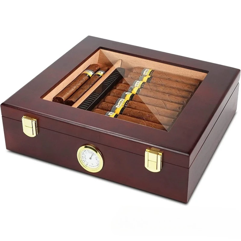 

Cigar Humidor Box Cigar Case with Humidifier and Hygrometer, Cedar Wood Cigar Box with Divider, Cigar Gifts Accessories for Men