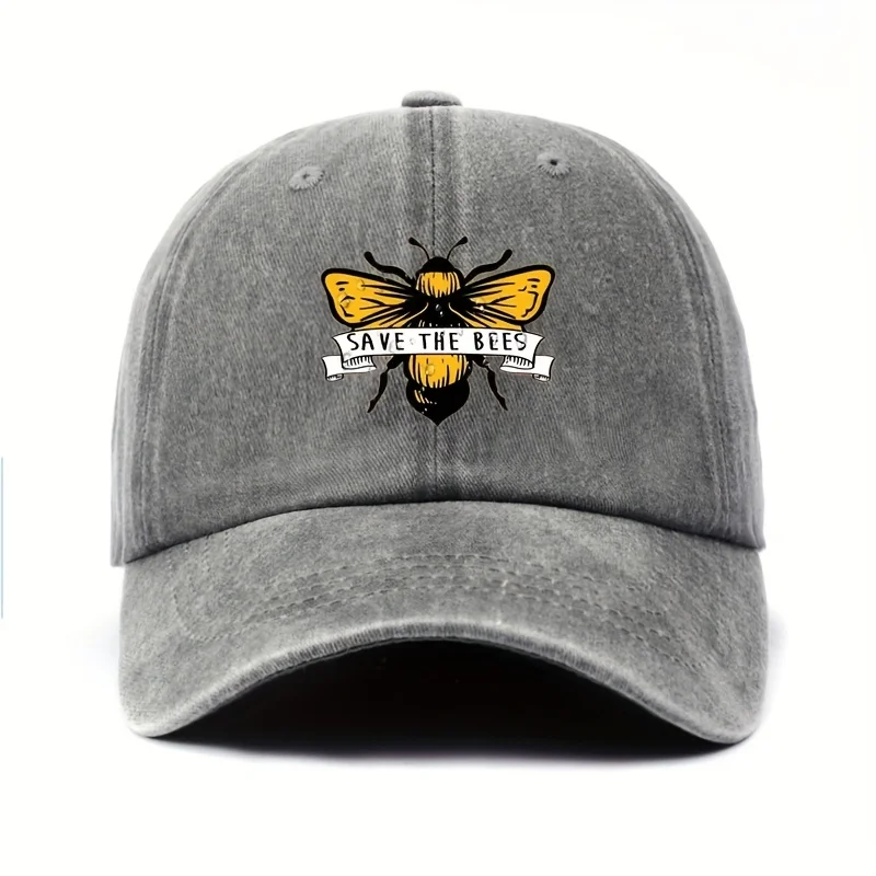 SAVE THE BEES - Vintage Style Hand-Drawn Bee Design Baseball Cap, Lightweight & Soft, Adjustable Snapback, Non-Stretch, Ideal fo