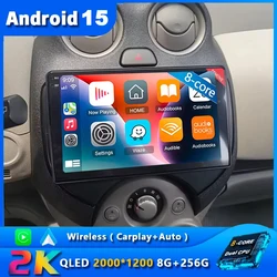 For Nissan March MICRA 2010 2011 2012 2013 Android 15 Car Radio Audio video multimedia Player GPS Navigation 8+256G Carplay Auto