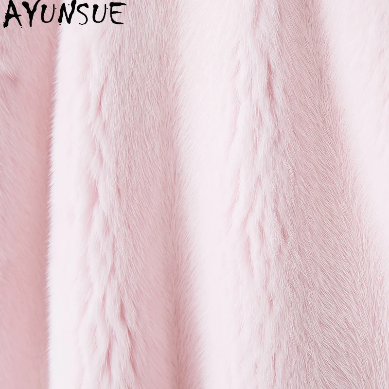 AYUNSUE 밍크 퍼 코트 여성용 2025 핑크 겨울 의류 여성용 고품질 코트 여성 패션 펠츠만텔