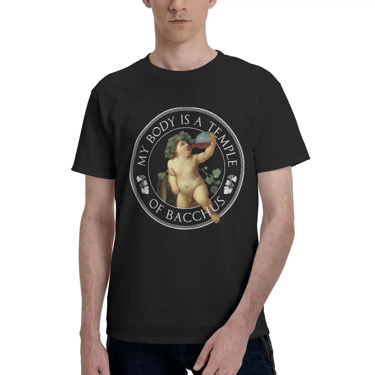 Men My Body Is A Temple Of Bacchus God Of Wine Funny T Shirt Vintage Cotton Men Tshirt