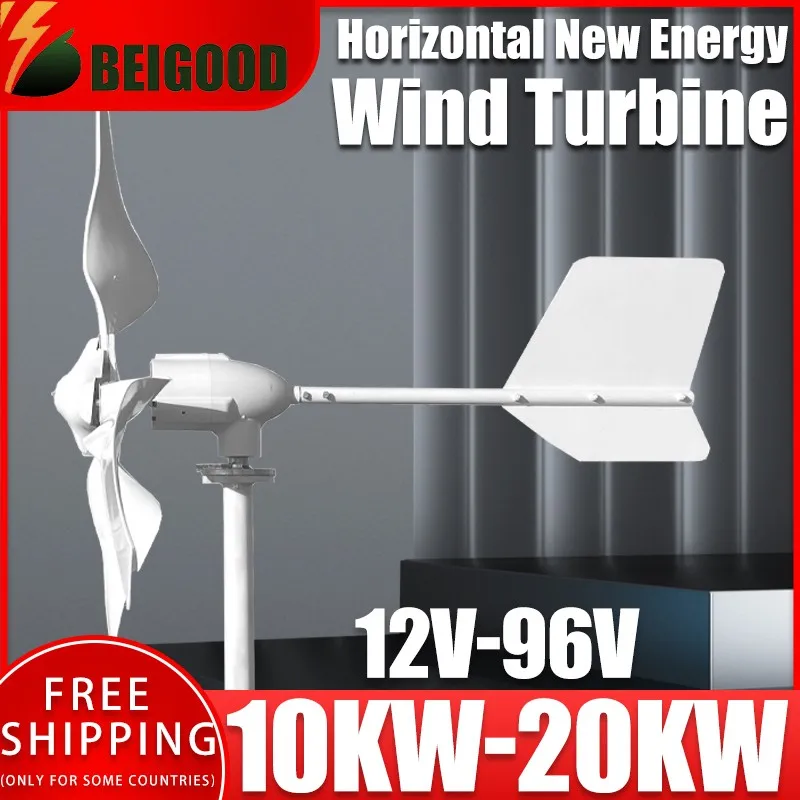 10000W Horizontal Wind Turbine Home Appliance Generator 12V 24V 48V 96V Low Start Speed Free Alternative Energy Camping Windmill