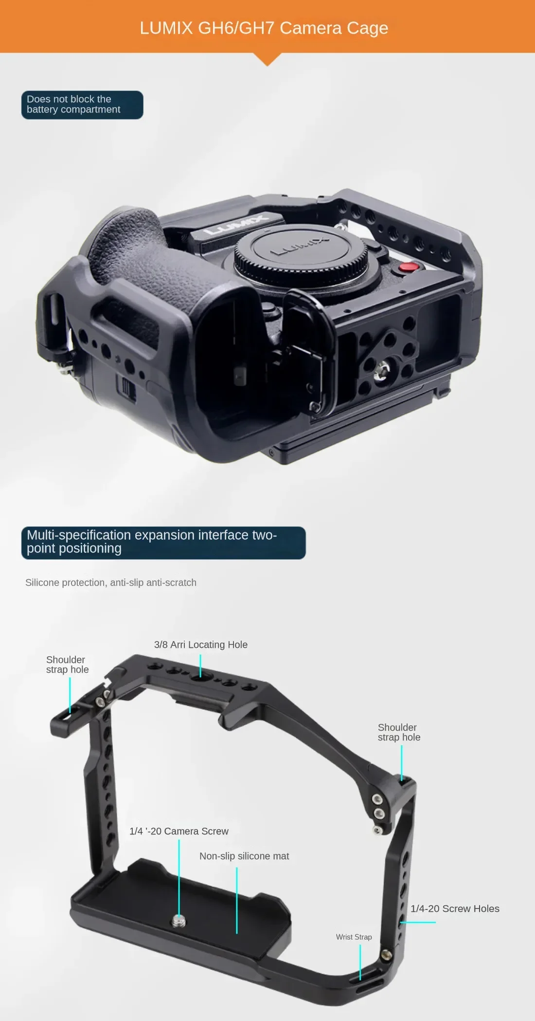 GH7 Cage for Panasonic Lumix GH6 GH7 Camera with Multiple 1/4 3/8 Threaded Holes Cold Shoe Arca Base Plate for DJI RS3 RS4 RS2