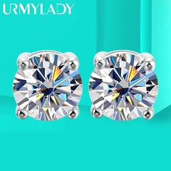 URMYLADY-pendientes de tuerca de moissanita para mujer, de 2 quilates, 8,0mm, Color D, de alta calidad, Plata de Ley 100% 925, joyería de boda brillante