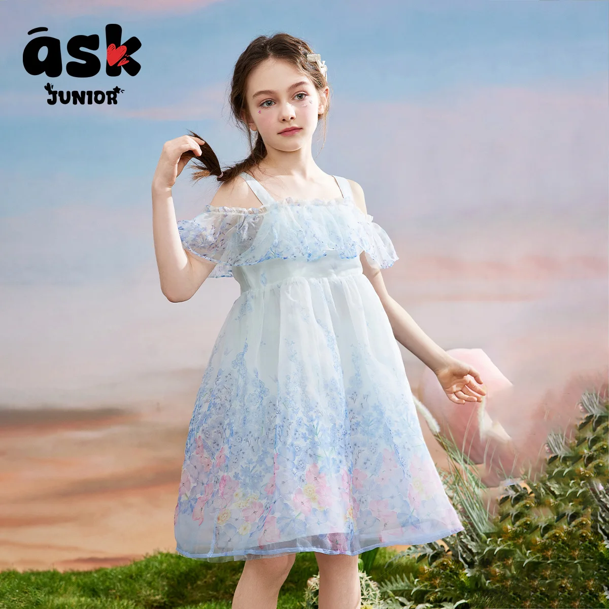 اسأل الفتيات الصغار الصيف الأطفال زهرة طباعة حمالة أداء الحجاب اللباس الصيف شاطئ البحر الأميرة اللباس #3