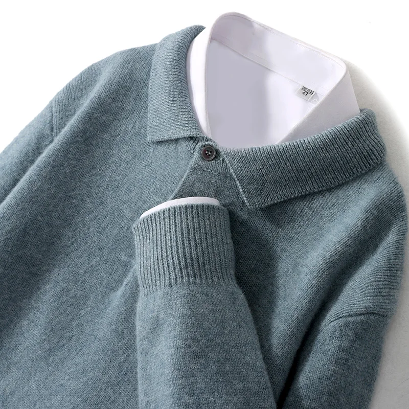 Snaoutofit Men's Long Sleeve Polo Sweater Wool 6