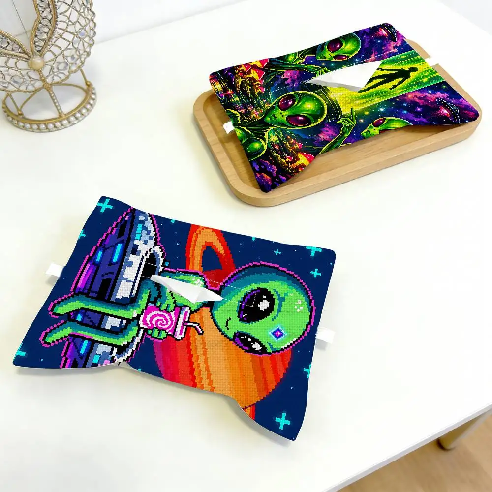 Alien And UFO Car Tissue Box Holder Linen Auto Hanging Napkin Case Interior Accessories Universal Vehicle Paper Organizer