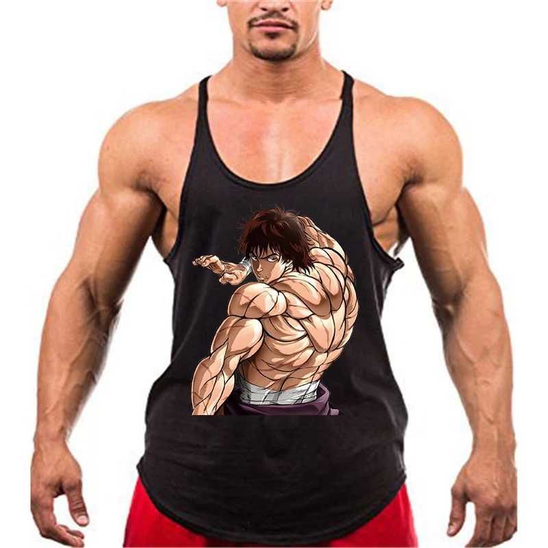 Anime Baki Print Stringer Tank Top for Men Y-Back Vest Tees Athletic Training Undershirt Activewear Gym Workout Bodybuilding