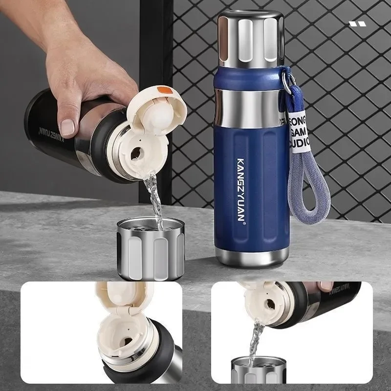 

Термос из нержавеющей стали с большой вместимостью, вакуумная колба, изолированная кружка с веревкой, термобутылка 570/900 мл