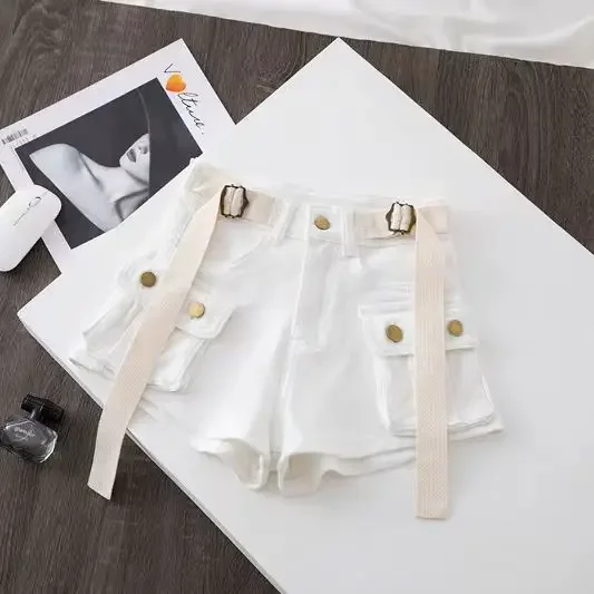 Chic Cargo Shorts Women Pockets Solid Color High Waist Streetwear Womens A-line Hotsweet Korean Style Short Summer ZT289