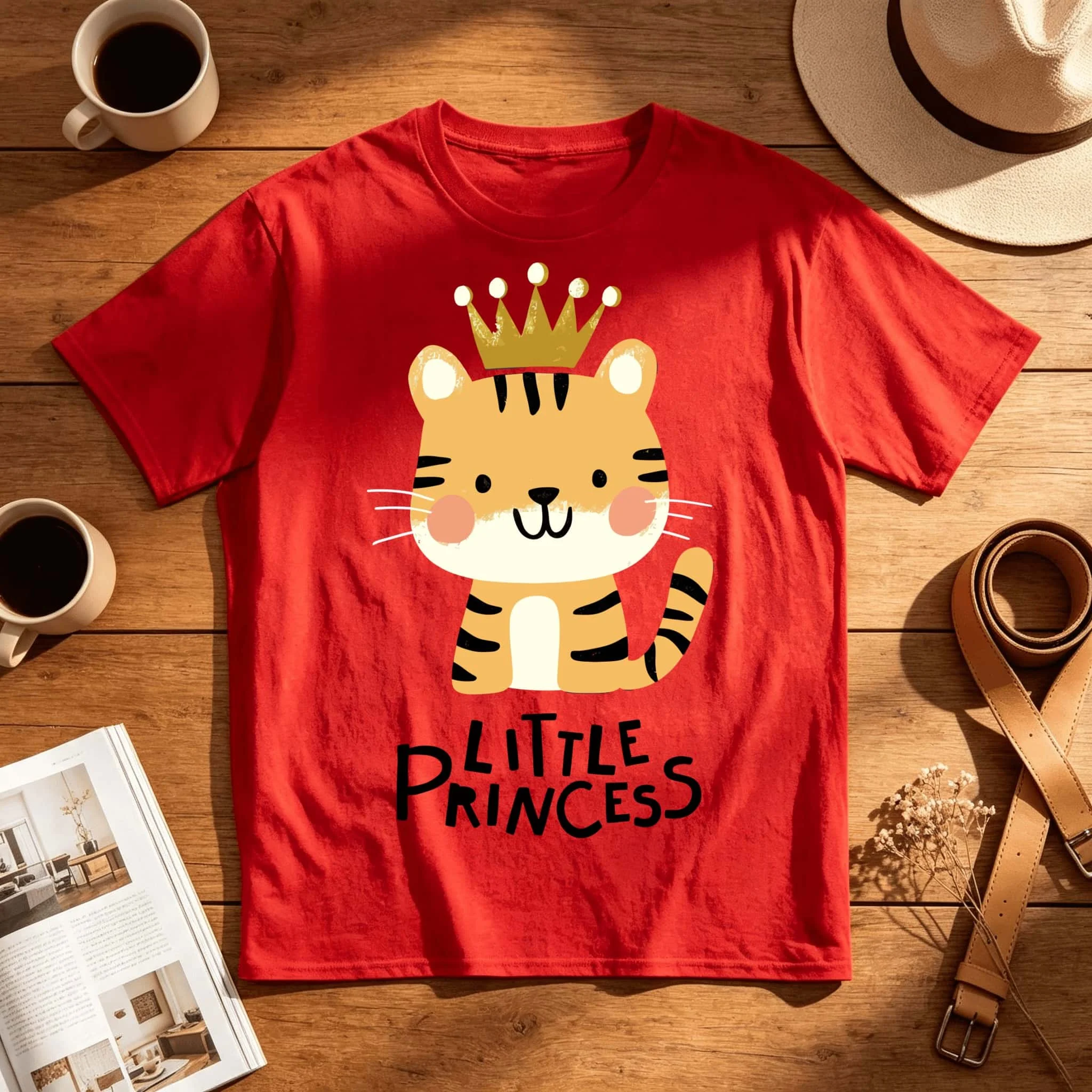 Cute Tiger Playing Football Theme Oversized Loose Fit Crewneck Tee