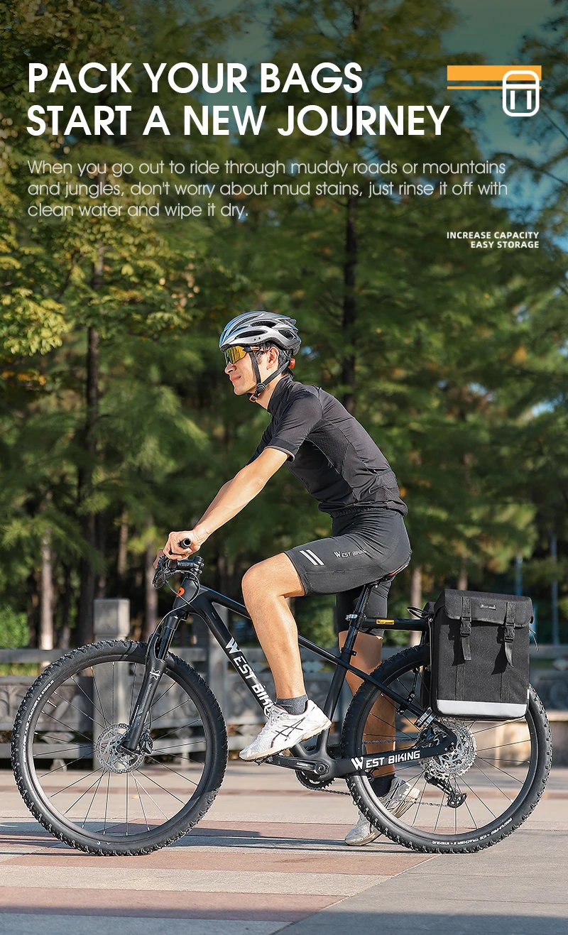 WEST BIKING 33L Große Fahrradtasche Doppelseitige Gepäckträgertasche MTB Rennrad Reisetasche Fahrradgepäckträger-Packtasche – Detail 4