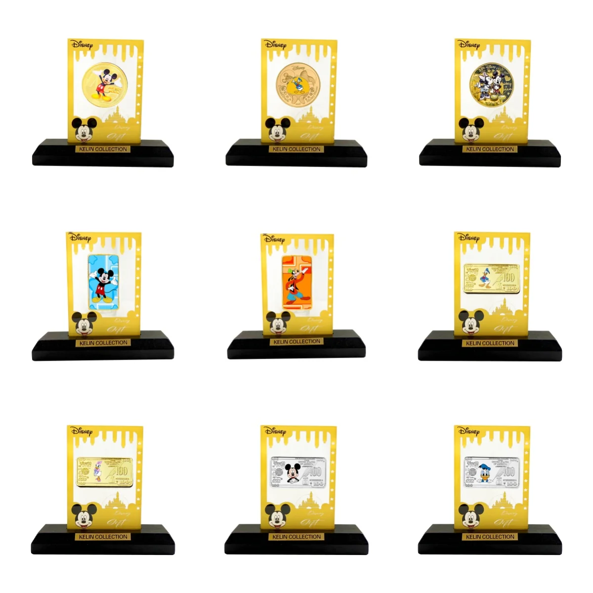 

【MINISO】Cartoon Mickey Mouse Clubhouse Acrylic base with coin bars, Minnie Donald Duck gold and silver bars kids Toy gift