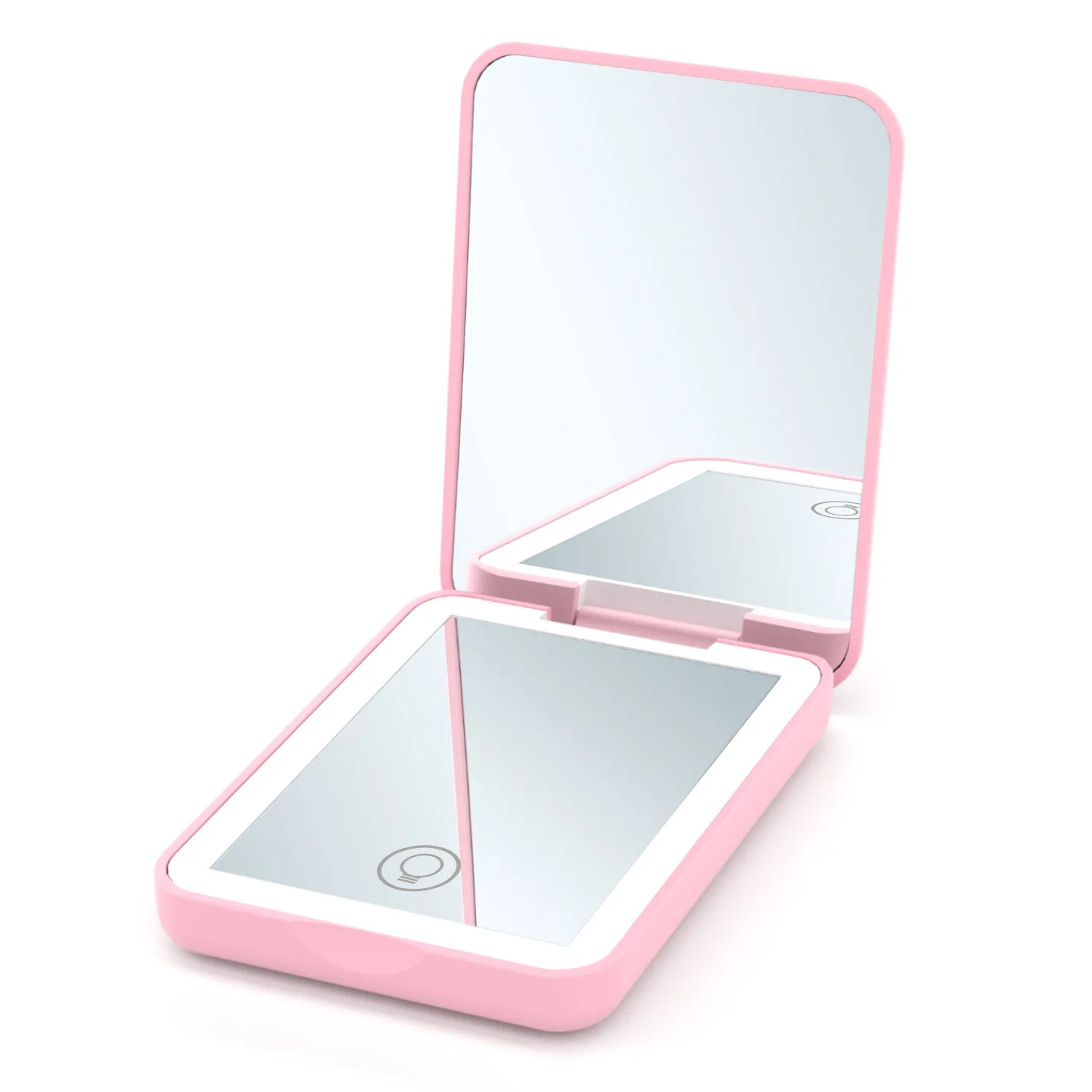 Lighted Travel Makeup Mirror Rechargeable 2X Magnifying Mirror 3 Colors Adjustable Brightness LED Compact Mirror for Purses