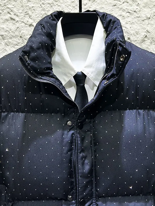 Winter Verdickte Warme männer Baumwolle Jacke Schwarz Kurzen Mantel High-end-Sternen Himmel Strass Stehkragen Baumwolle Kleidung