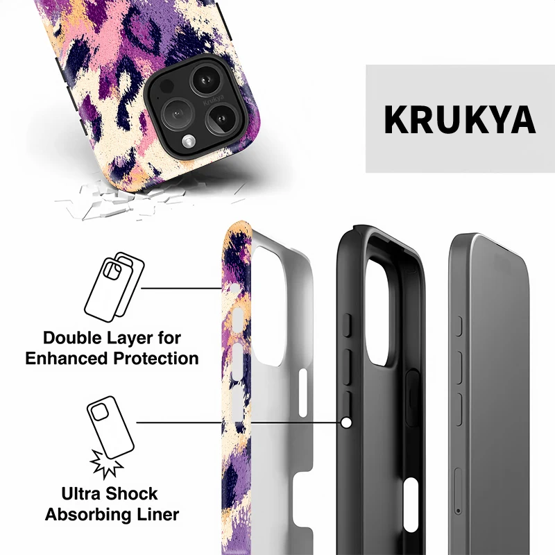 Krukya لطيف ليوبارد جراب هاتف آيفون 15 16 17 برو 11 12 13 14 برو ماكس XR XS SE 2022 للصدمات واقية ماتي غطاء