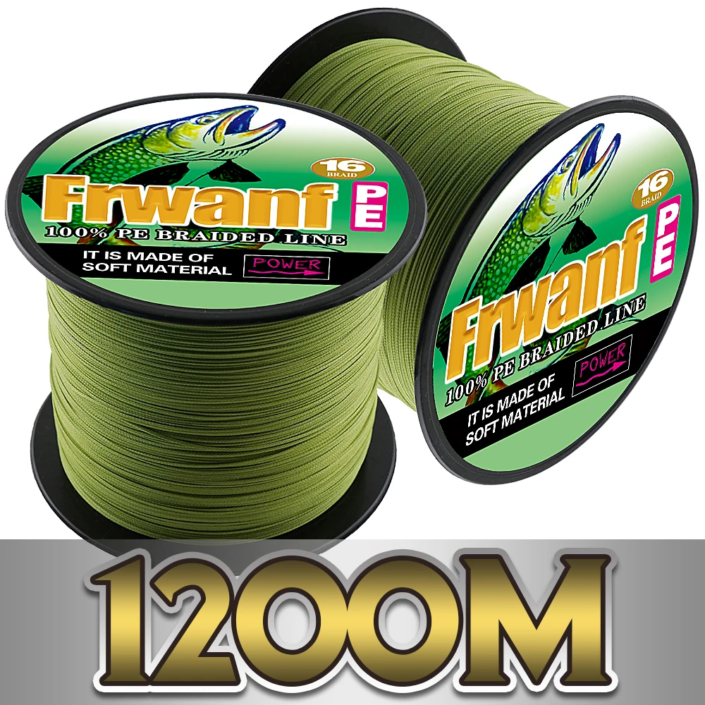 

Frwanf Braided Fishing Line 16 Strands 1200m Braided Wire for Saltwater Bass Fishing Hollowcore Thread 20-500LB Moss Green Blue