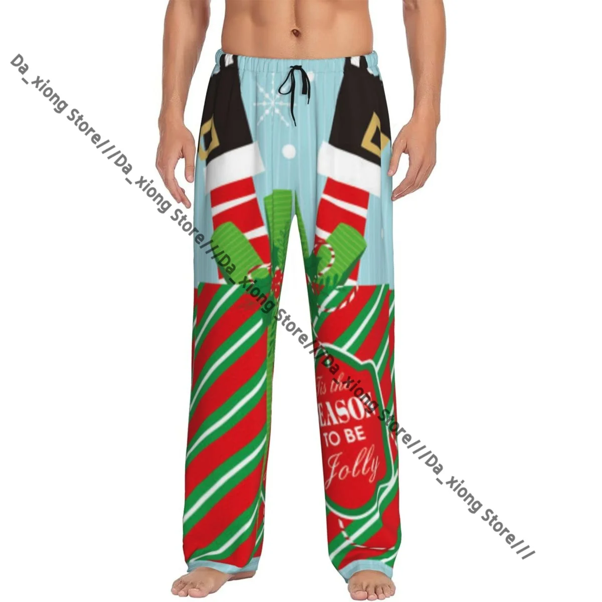 

Men's Sleepwear Loose Sleep Pants Pajamas Christmas With Gift Box And Santa Boots Long Lounge Bottoms Casual Homewear