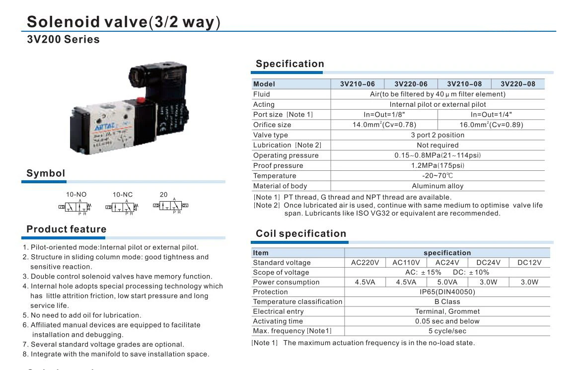 3/2 3v210-08nc normaler weise geschlossen 3v110-06nc 3v310-10nc pneumatisches Luft magnetventil elektrisches Steuergas magnetventil 3v410-15nc – Detail 5