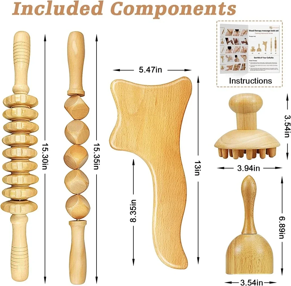 ZONGKUNG 1PCS Wooden Therapy Massage Sets Pain Relief Anti Cellulite Body Slimmling Gua Sha Back Massager Maderoterapia Corporal