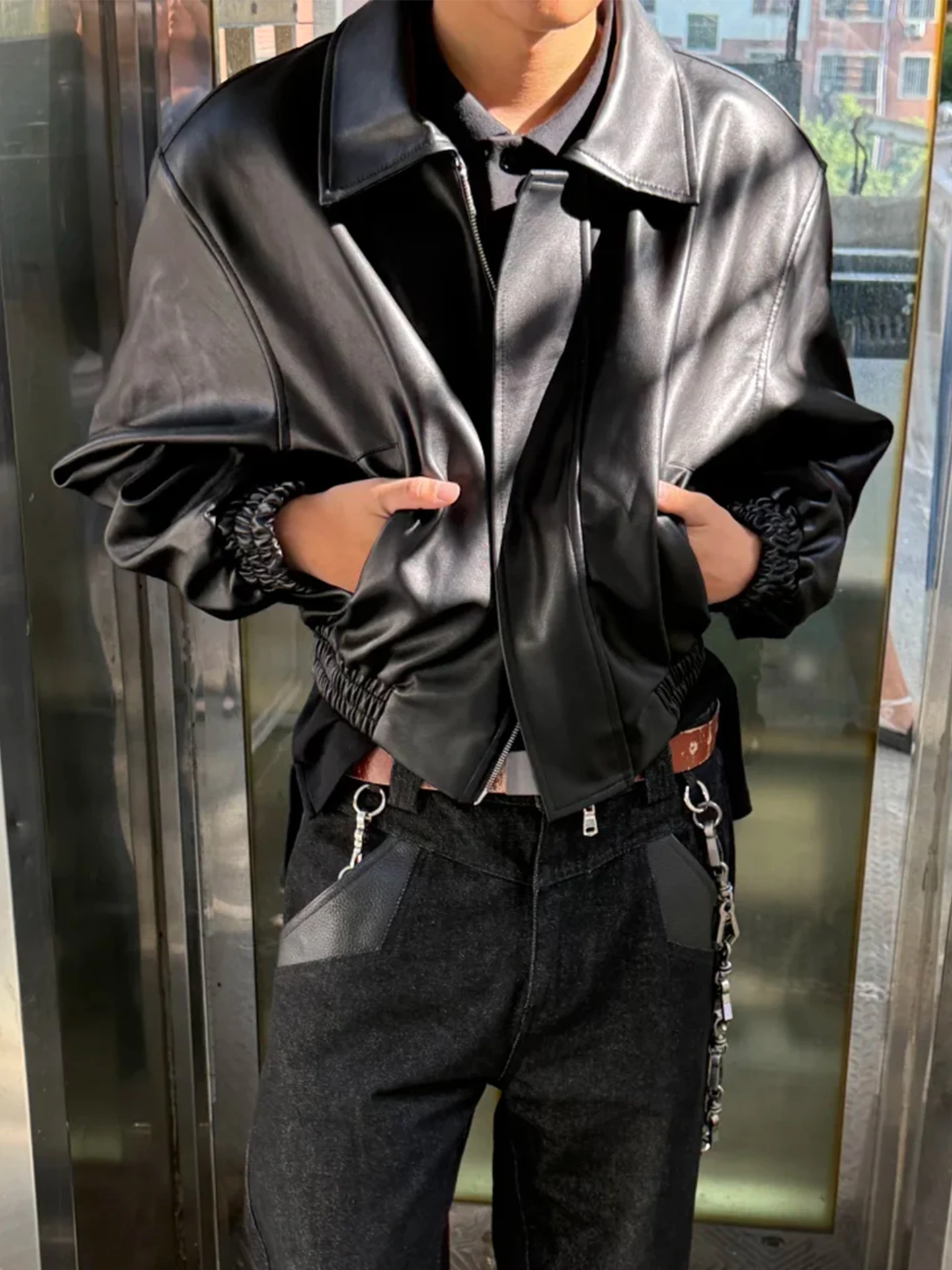 

Мужская куртка из искусственной кожи с мягкой подкладкой, свободного кроя, в американском ретро-стиле, на молнии, для весны, осени и зимы, повседневная одежда