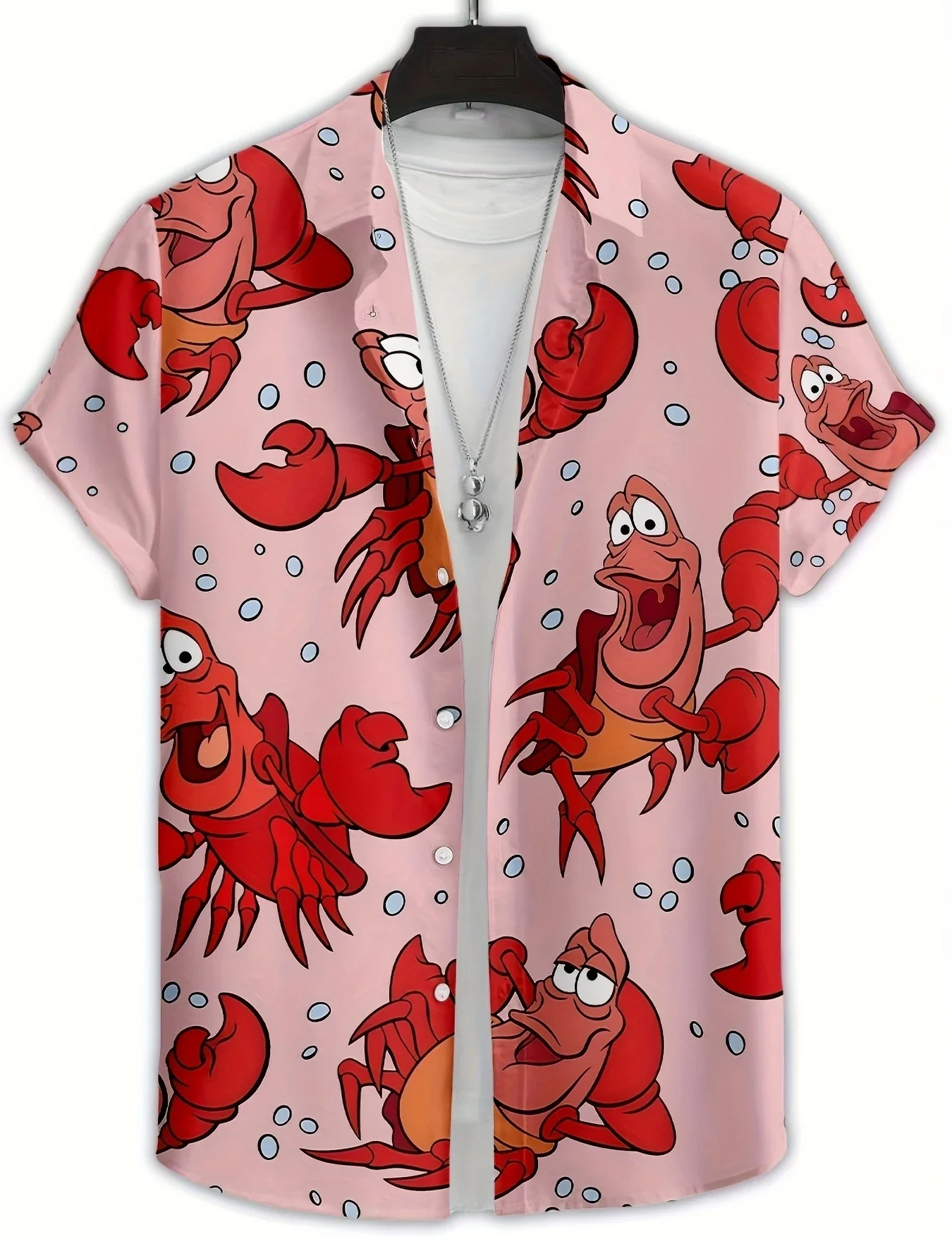 2026 New US Korean Hot Aloha Hawaiian Shirt Cartoon Lobster Sebastian Print Oversized Beach Vacation Unisex Blouse - view 4