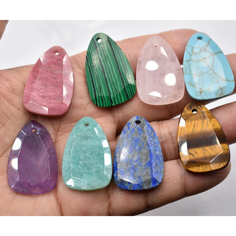 Großhandel 6 Stück/Set 21x33mm geschliffener Naturstein Rosenquarz Anhänger Charms für Schmuckherstellung DIY Halskette Armband – Detail 1