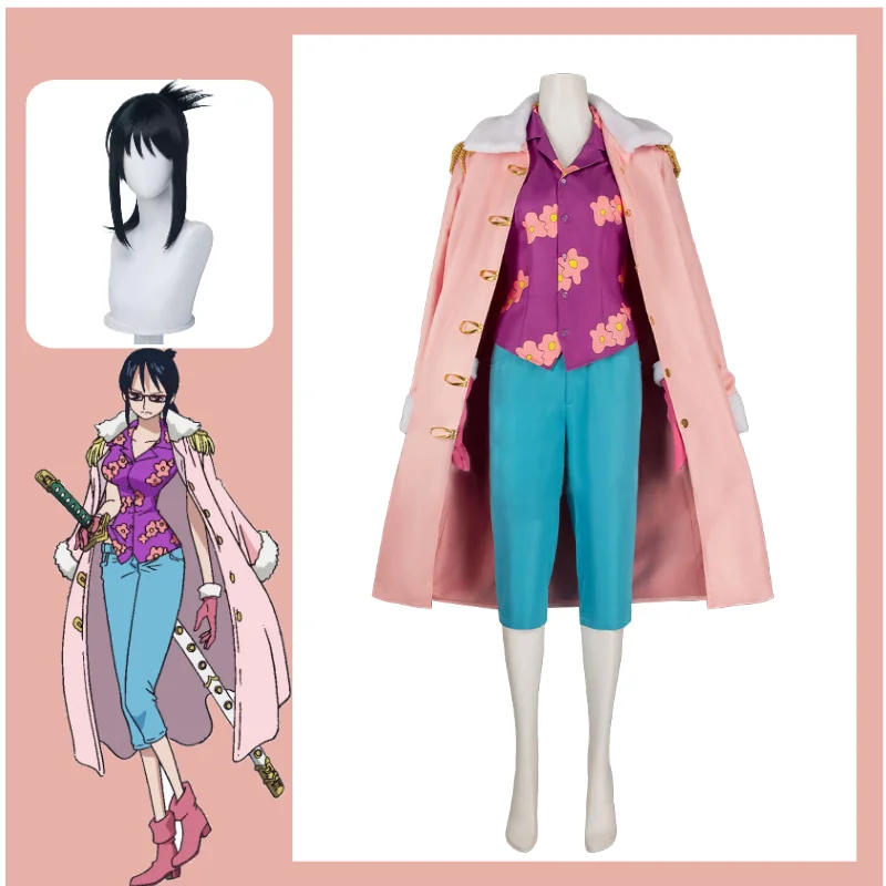 Image of Tashigi Cosplay-Kostüm Anime-Rollenspiel-Outfit mit Hemd, Umhang, Handschuhen und Perücke für Halloween, Comic-Con und Partys