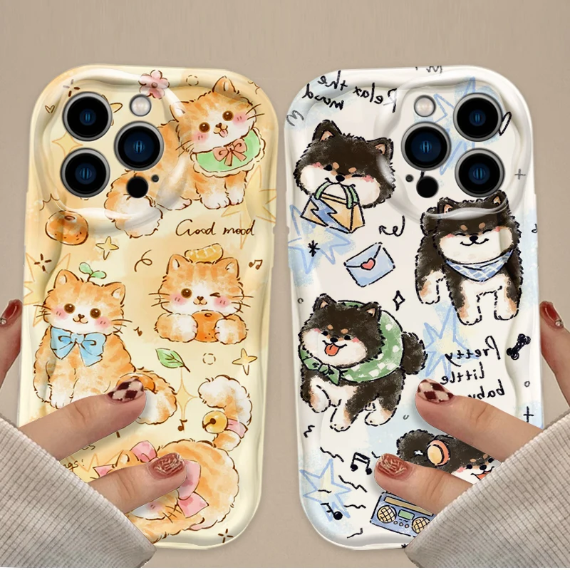 Lovely Dog Wave Soft Case For iPhone 16 15 14 13 12 11 Pro Max X XR XS 8 7 Plus SE 2020 Shockproof Printing Silicone Back Cover