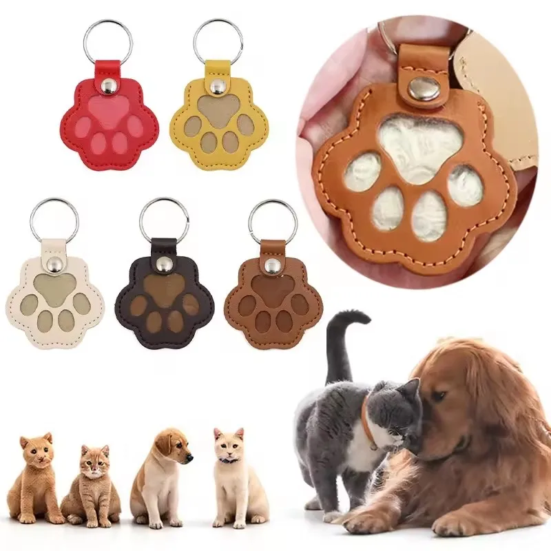 

Handmade Pet Memorial Keychain Set:Leather Pet Hair Storage Bag with Cat Paw Design Commemorative Pouch Keychain for Pet Lovers