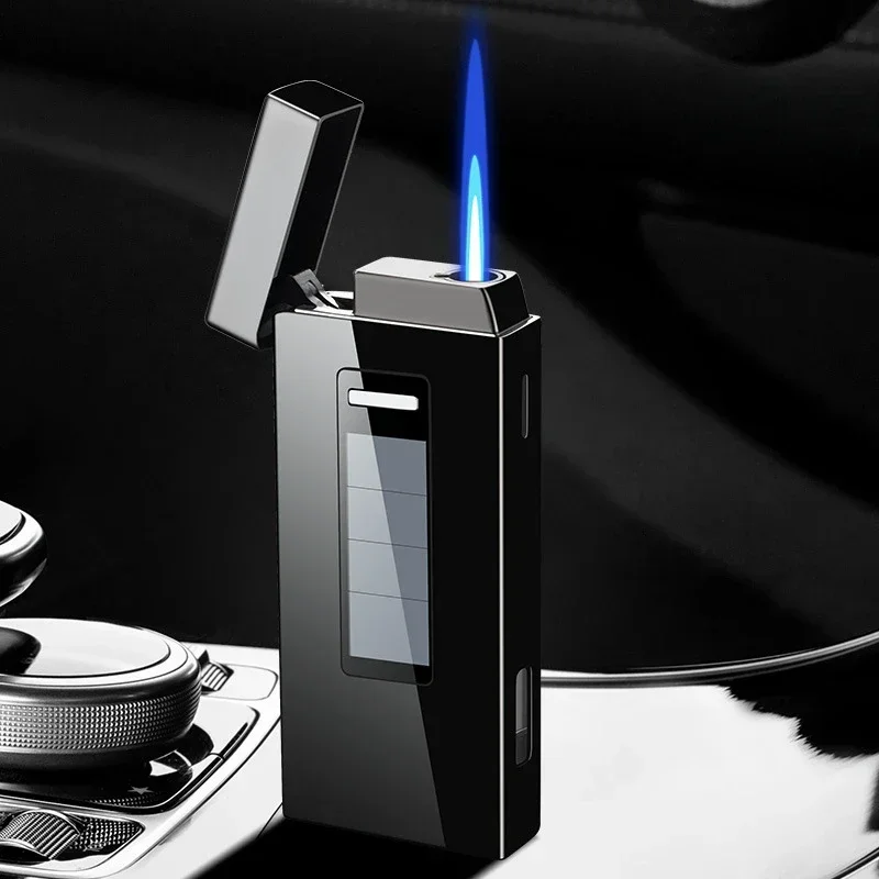 2024 Touch Sensitive Solar Rechargeable Lighter Metal Outdoor Windproof Butane Gas Lighter Turbo Torch Blue Flame Jet Lighters