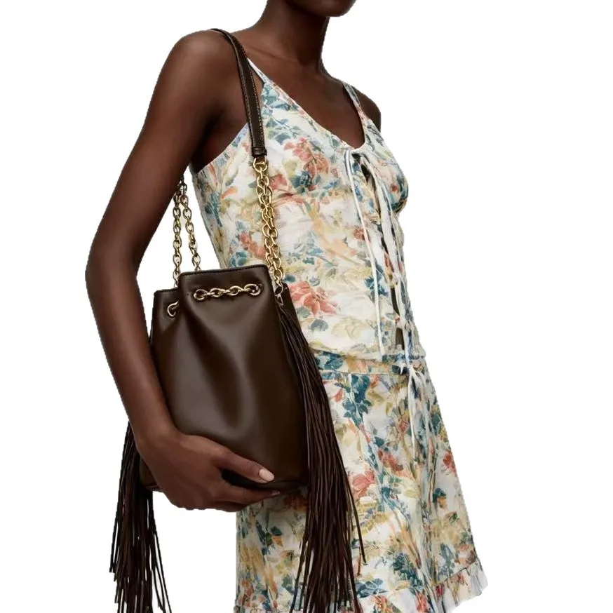 

Модная сумка-ведро с кисточками и цепочками, сумки на шнурке для женщин, сумка на плечо из искусственной кожи, женские кошельки высокого качества, новая сумка-тоут