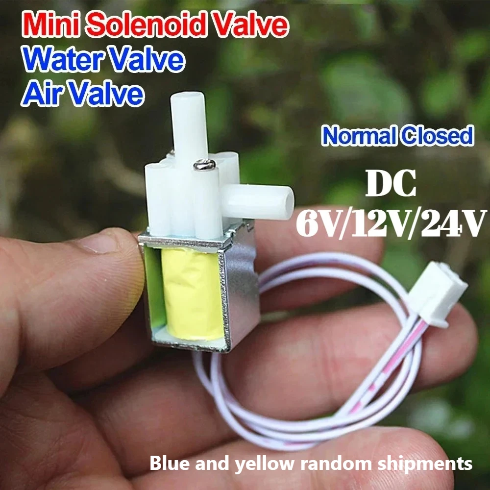 

1 шт., 6 В/12 В/24 В постоянного тока, нормально закрытый мини-электромагнитный клапан - вентиляционный клапан для воды, случайный цвет ленты (синий/желтый)