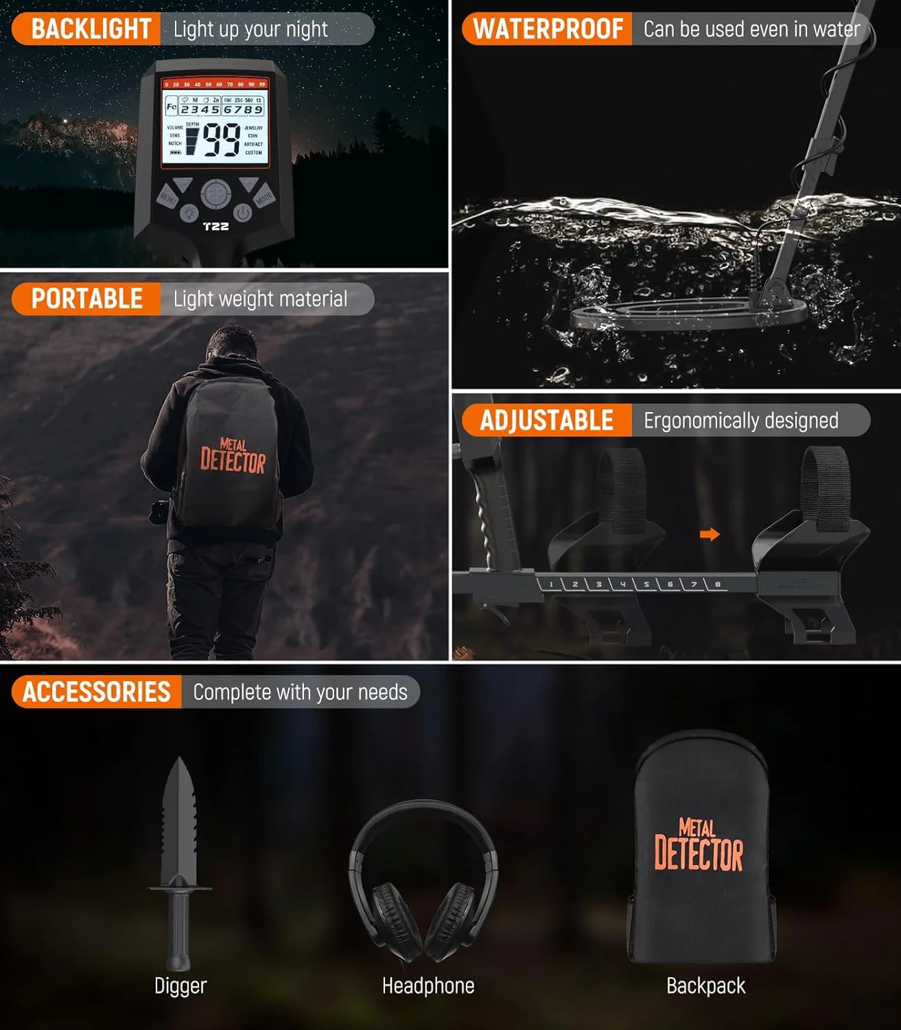 Metal Detectors Treasure Hunting Gold Underground T22 Detector That Detects 5 Meters Gold Detector Hand Machine Dtecteurs Dor