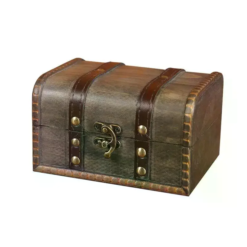 Wooden Storage Box with Lock Retro Decorative Organizer for Jewelry Necklace Postcard Keepsake Holiday Gift Home Use