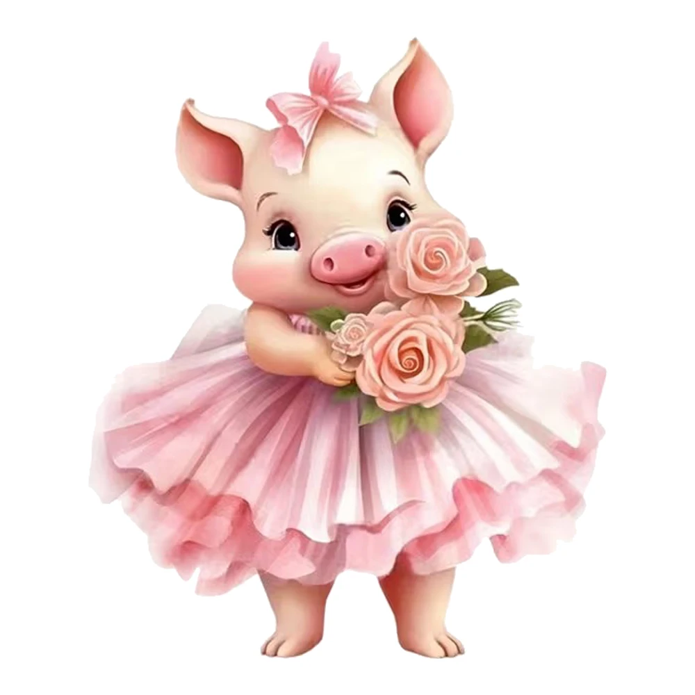 15cm/10cm Adorable Pig in Pink Ballet Dress with Bouquet Decals, Waterproof Stickers for Car, Laptop, Wall and Glass Surface