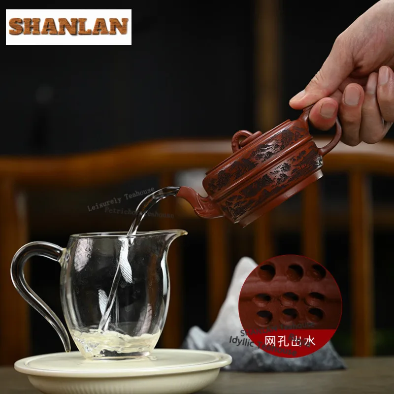 200ml Ancient Yixing Purple Clay Teapots Handmade Engraved Pot Raw Ore Dahongpao Mud Kettle Chinese Zisha Tea Set Collection