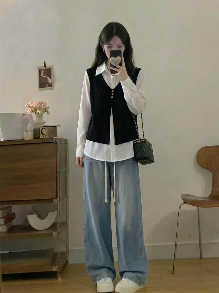 

Ele Casual Women's irt Set plus Size Conceal Meat Slimming Spring Faion Two-Piece Suit High Waist Long Sve Ne