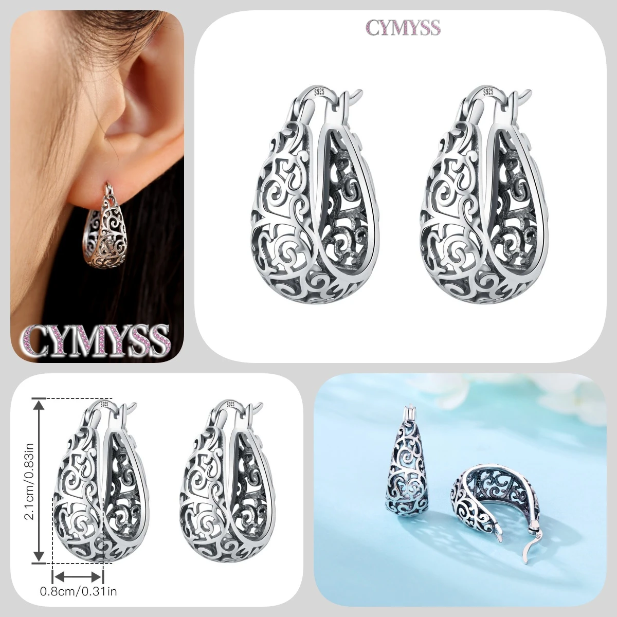 Heißer Verkauf 2026 Original 925 Sterling Silber Türkis Zirkon Blaue Blumen Ohrringe Schmuck Creolen Damen Party Trendige Geschenke – Detail 8