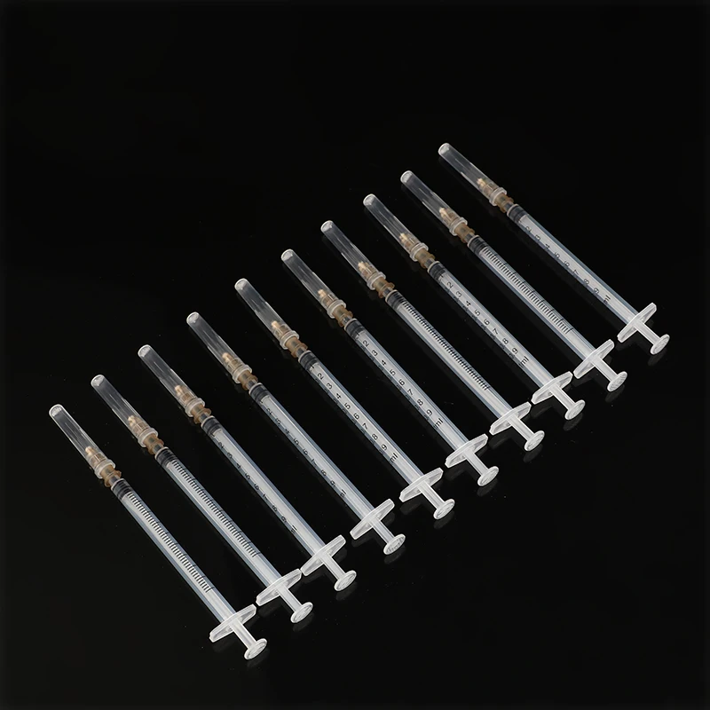 10Pcs 1ml Plastic Syringe Needle Feeder Industry Syringe With Hats Syringes With Needles Injector Veterinary Syringes