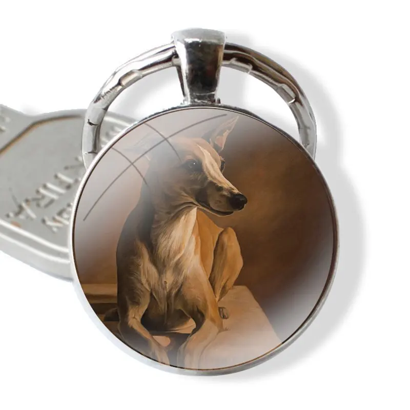 Keychain Handmade Glass Cabochon Key Ring Holder Pendant Key Chains Greyhound Hound Portrait