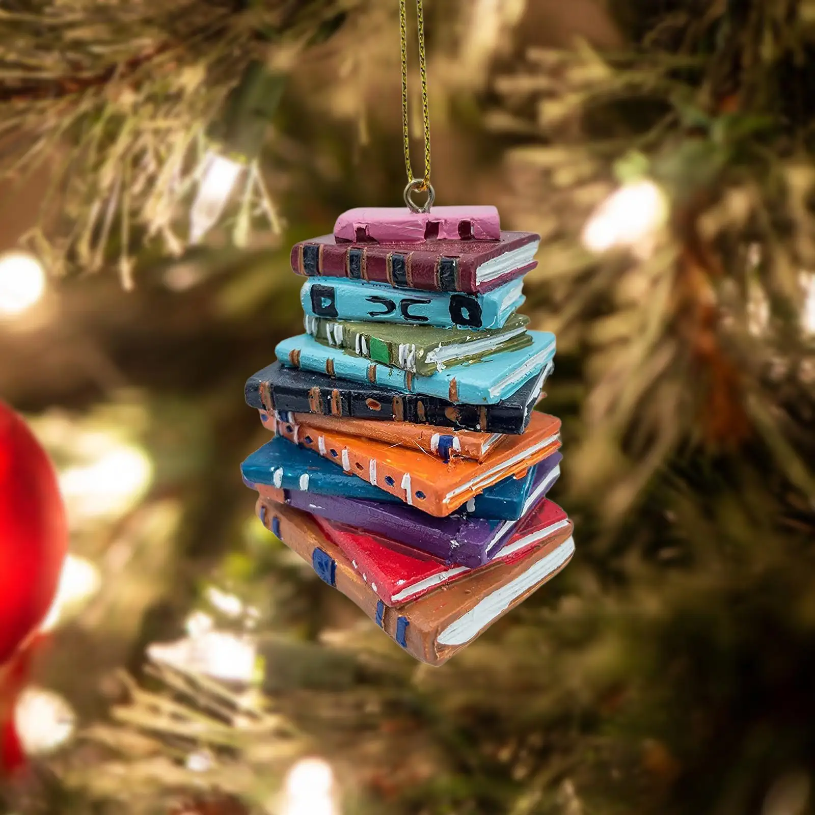 Stack of Books Christmas Ornament Stack Multicolor Book Hanging Book Pendant for Book Decor Farmhouse Living Room Bookshelf Home