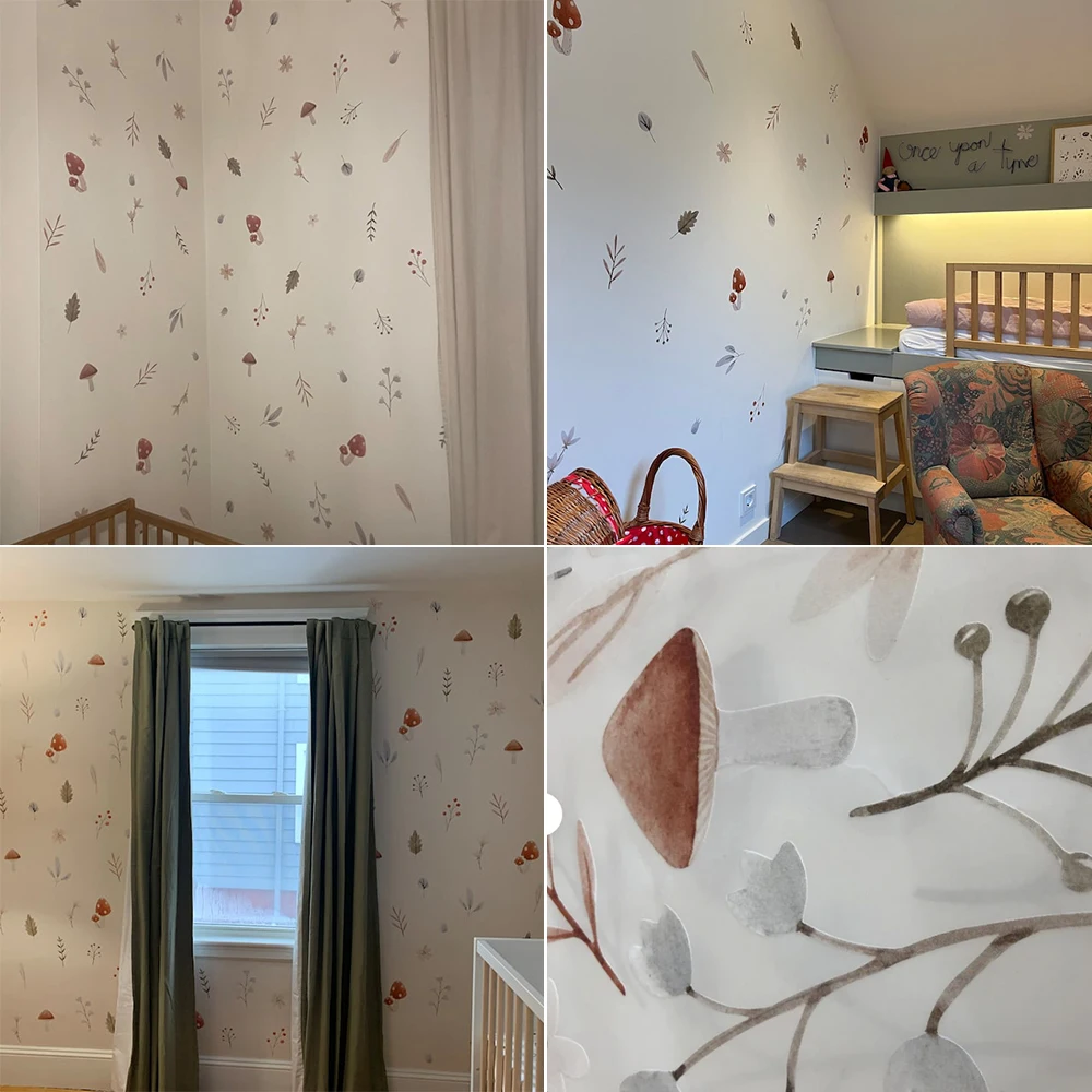 Boho dessin animé champignon branche feuilles fleurs motif Stickers muraux pour chambre d'enfants bébé pépinière chambre décor à la maison intérieur décalcomanies