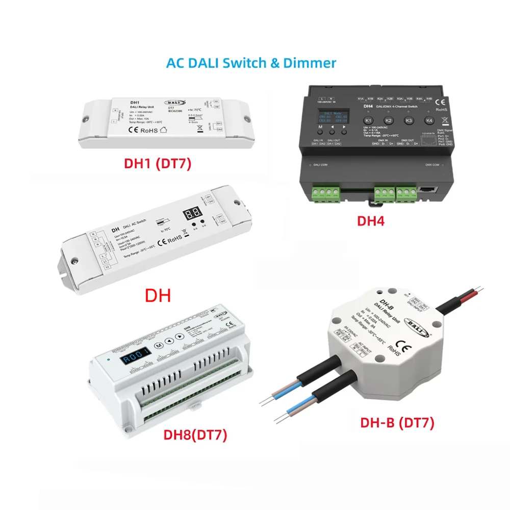 Skydance AC DALI Switch Dimmer DH1 DALI One Channel Relay Unit /DH4 DALI/DMX 4-Channel Switch/DH8 DALI/DMX 8-Channel/DALI One