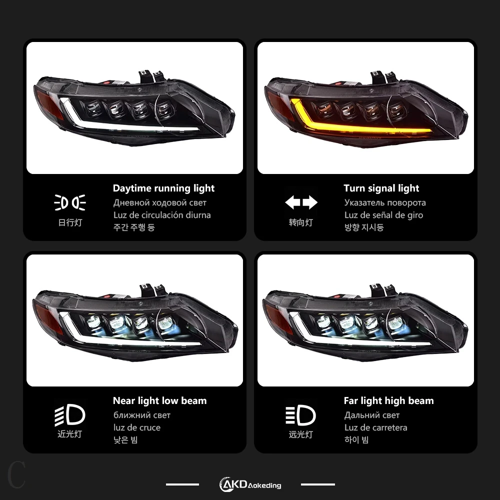 AKD مصباح سيارة لهوندا سيفيك 8Th Gen 2006-2011 LED مجموعة المصابيح الأمامية للسيارات مع ترقية مؤشر متتابع للرسوم المتحركة #4
