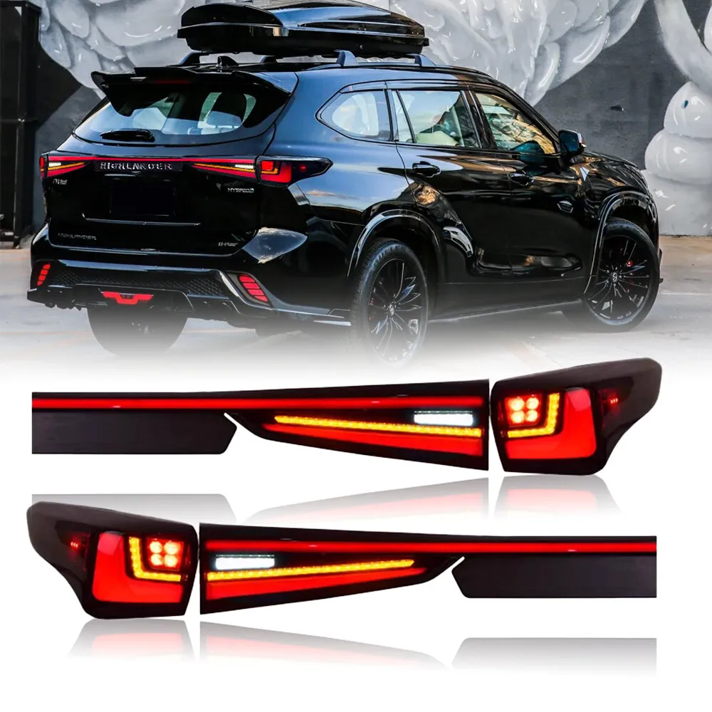 1 مجموعة الدخان LED أضواء خلفية الجمعية لتويوتا هايلاندر 2020-2024 متتابعة بدوره إشارة الجذع الخلفية مصابيح الفرامل الرسوم المتحركة #1